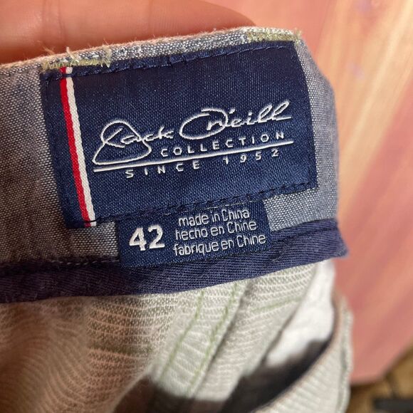 Jack O’neill Linen Shorts Cotton Button Light Green Off White Size 42 - Picture 6 of 7